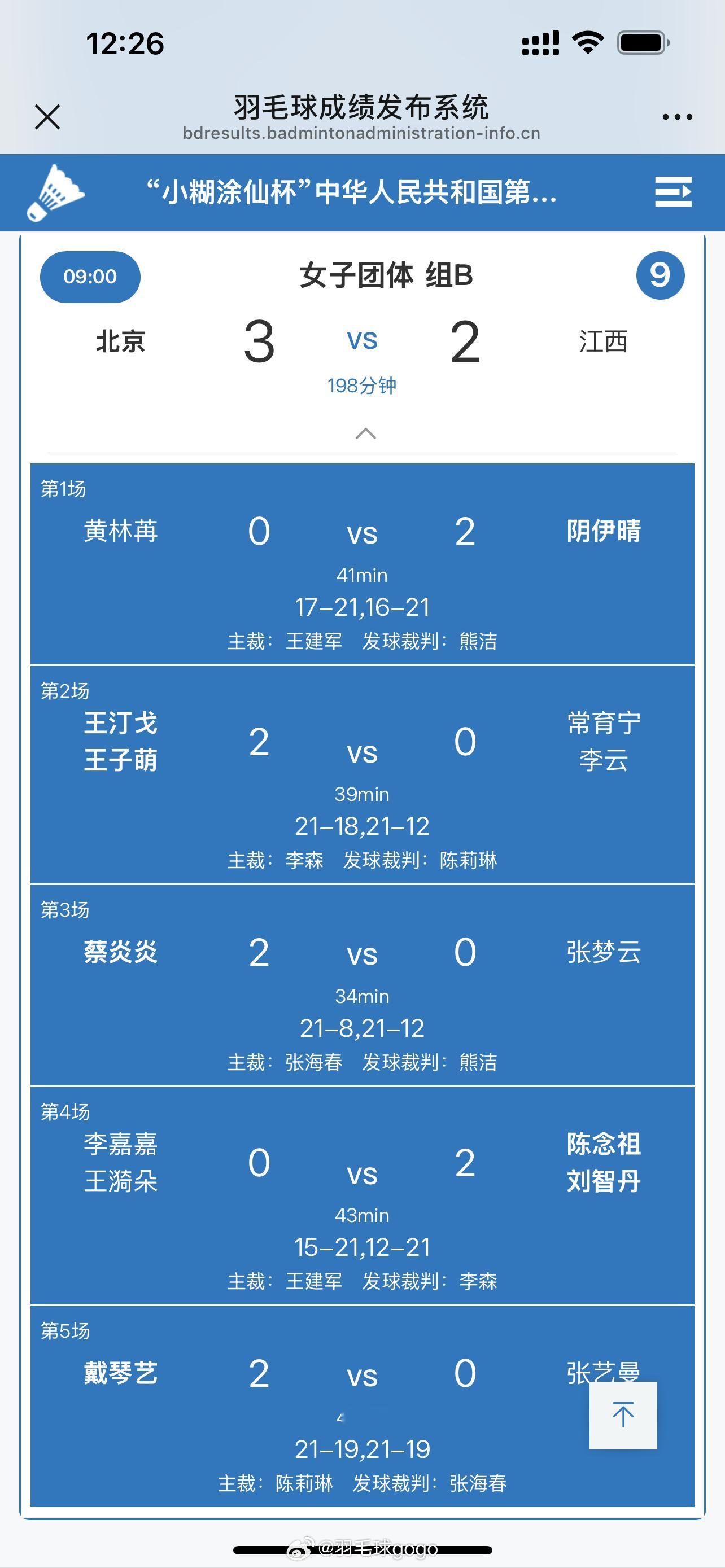 我爱羽球 戴琴艺在第五场生死战击败张艺曼，北京队3-2江西队 ​​​