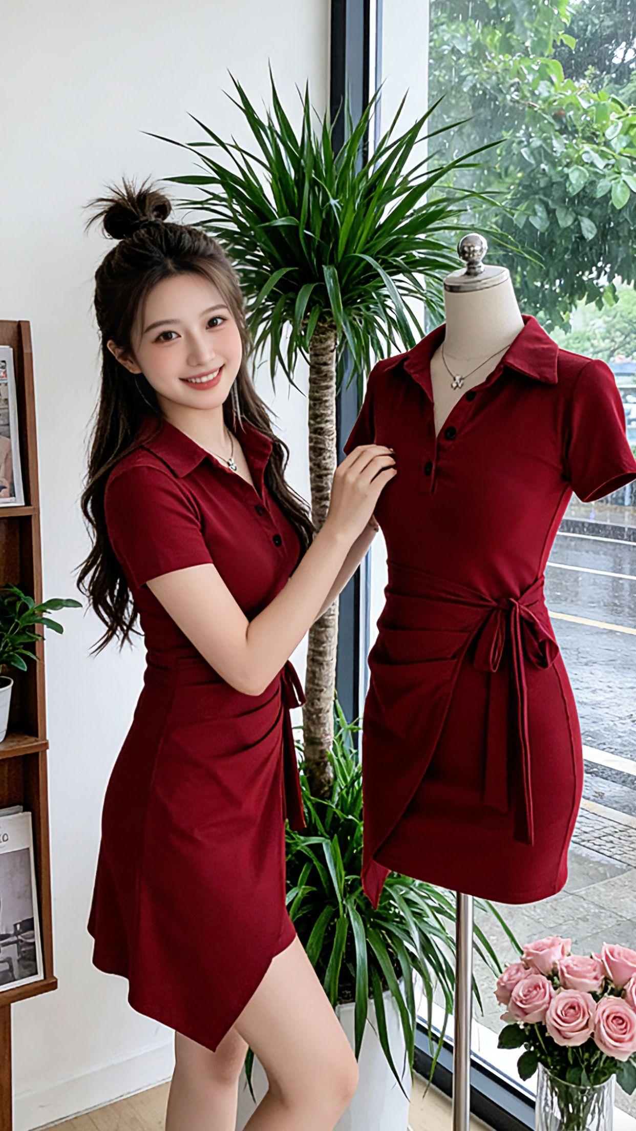 谁懂啊！这条酒红POLO裙真的太合我心意了。日常探店、海边度假、露台约会都能穿，