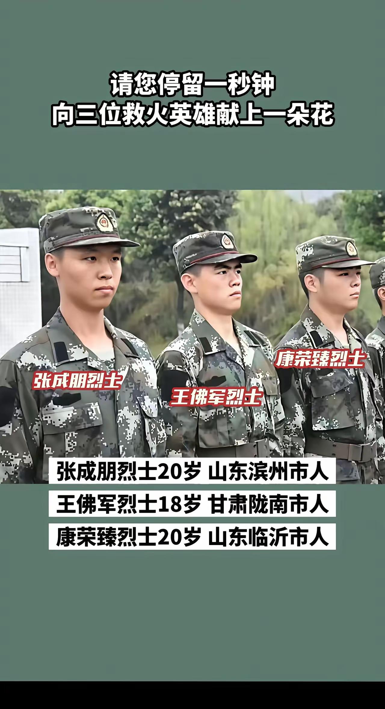 青山处处埋忠骨，何须马革裹尸还。  向三位英勇的救火烈士致敬，他们用青春诠释了担