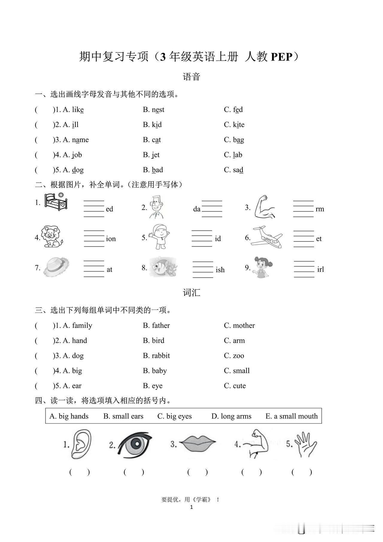 期中复习专项（3年级英语上册 人教版）