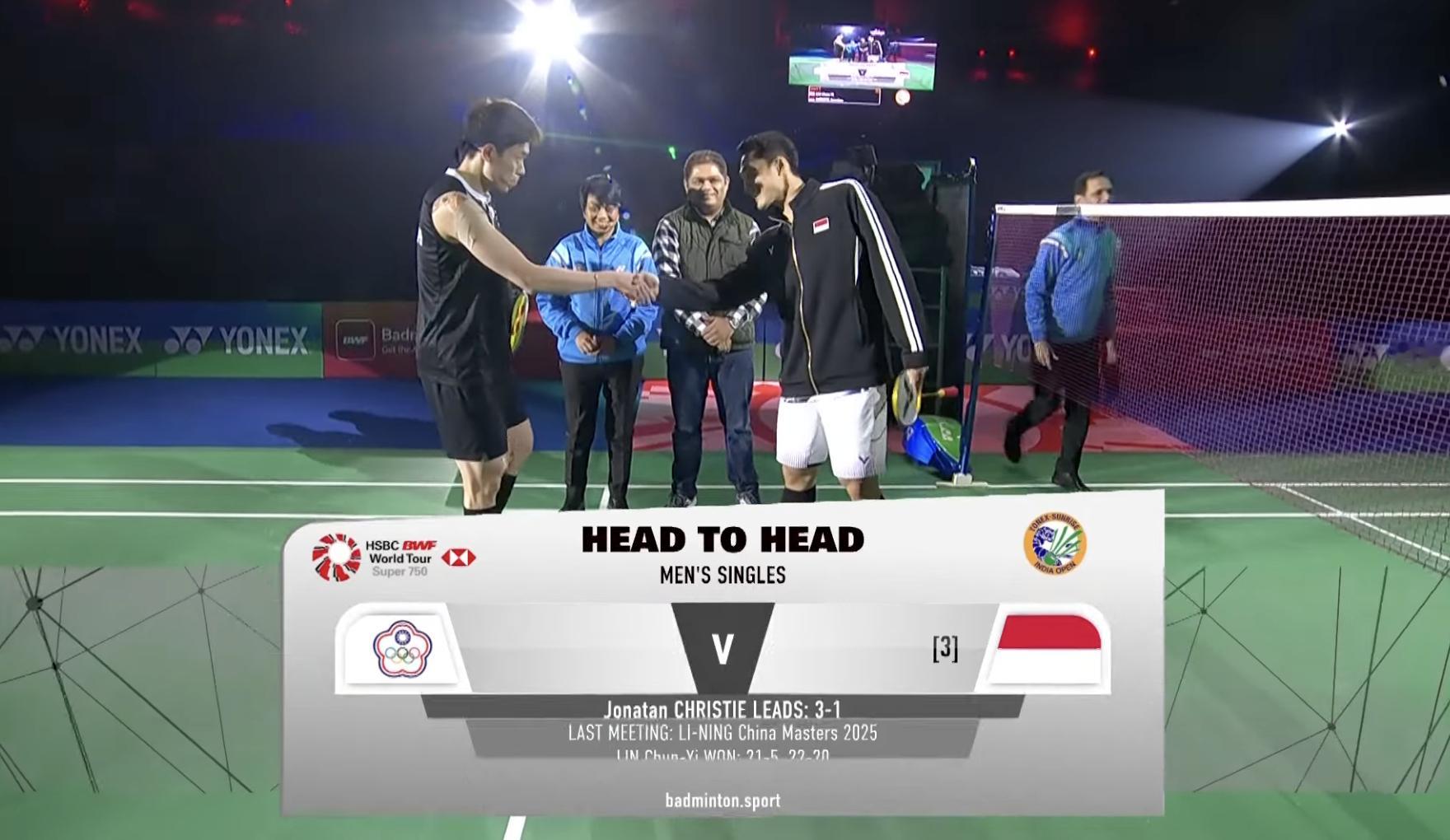 男单决赛马上开始：乔纳坦🇮🇩 vs 林俊易2026年印度羽毛球公开赛