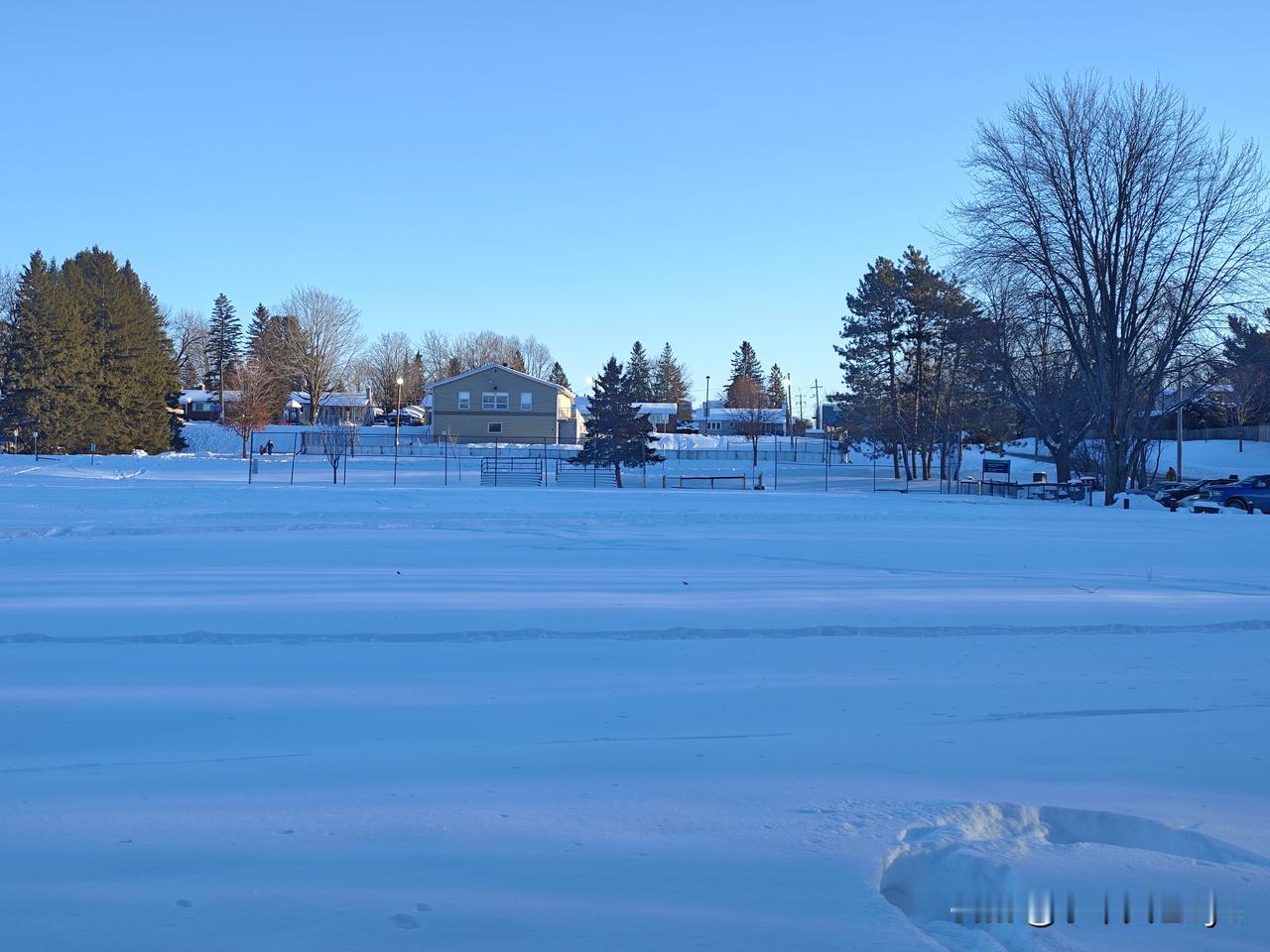 这儿是加拿大的首都渥太华
这里的积雪半米左右，五六天之前下的，至今洁白无瑕。不是