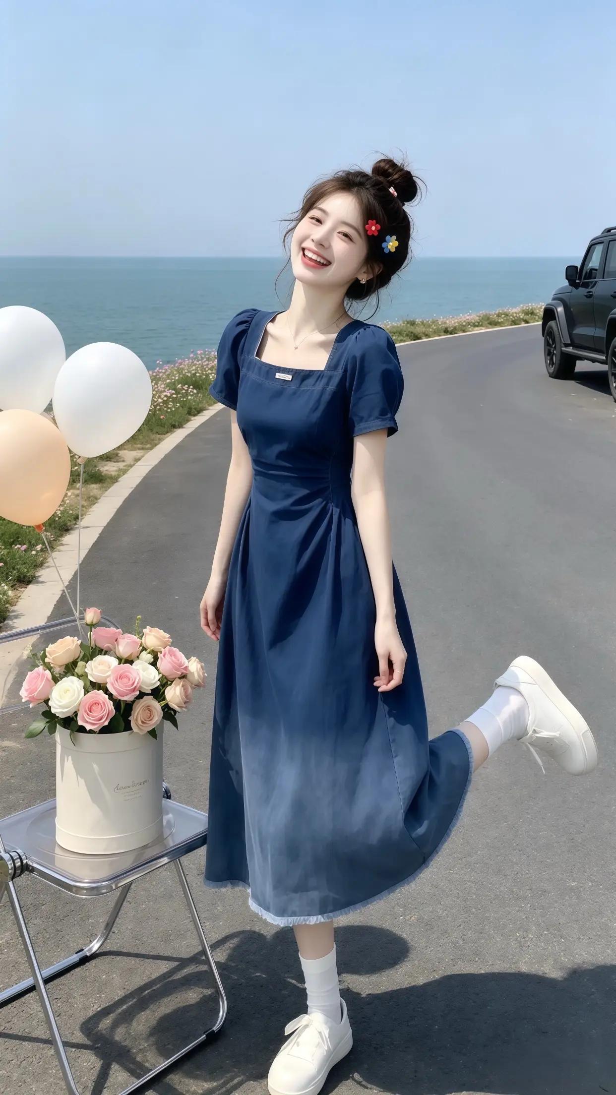 温柔蓝色连衣裙 适合夏季出游穿的甜美风连衣裙推荐 显瘦又高级的连衣裙 夏日小众不