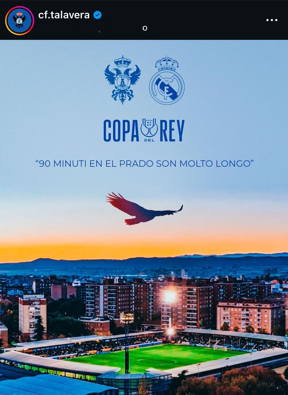 塔拉韦拉对阵皇马比赛的海报：“90分钟在El Prado是很漫长的。”halam