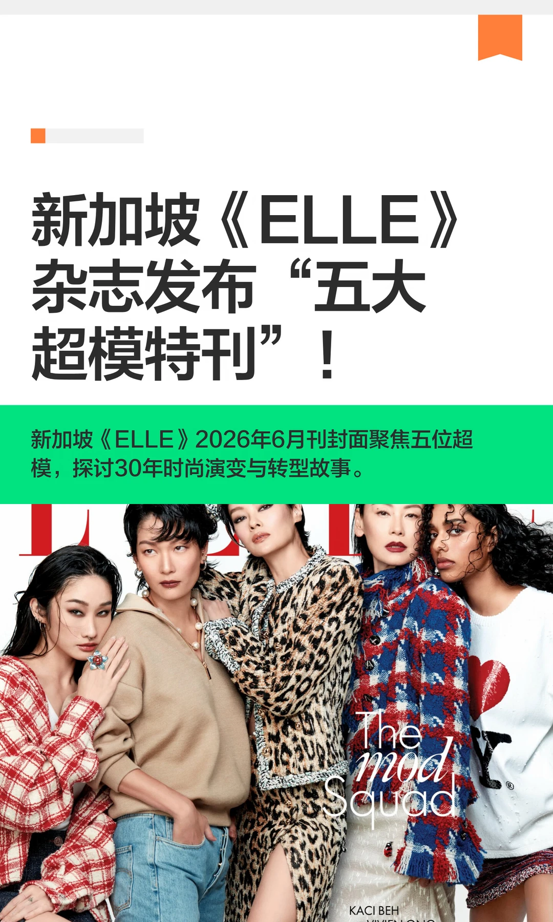 新加坡《ELLE》杂志发布“五大超模特刊”