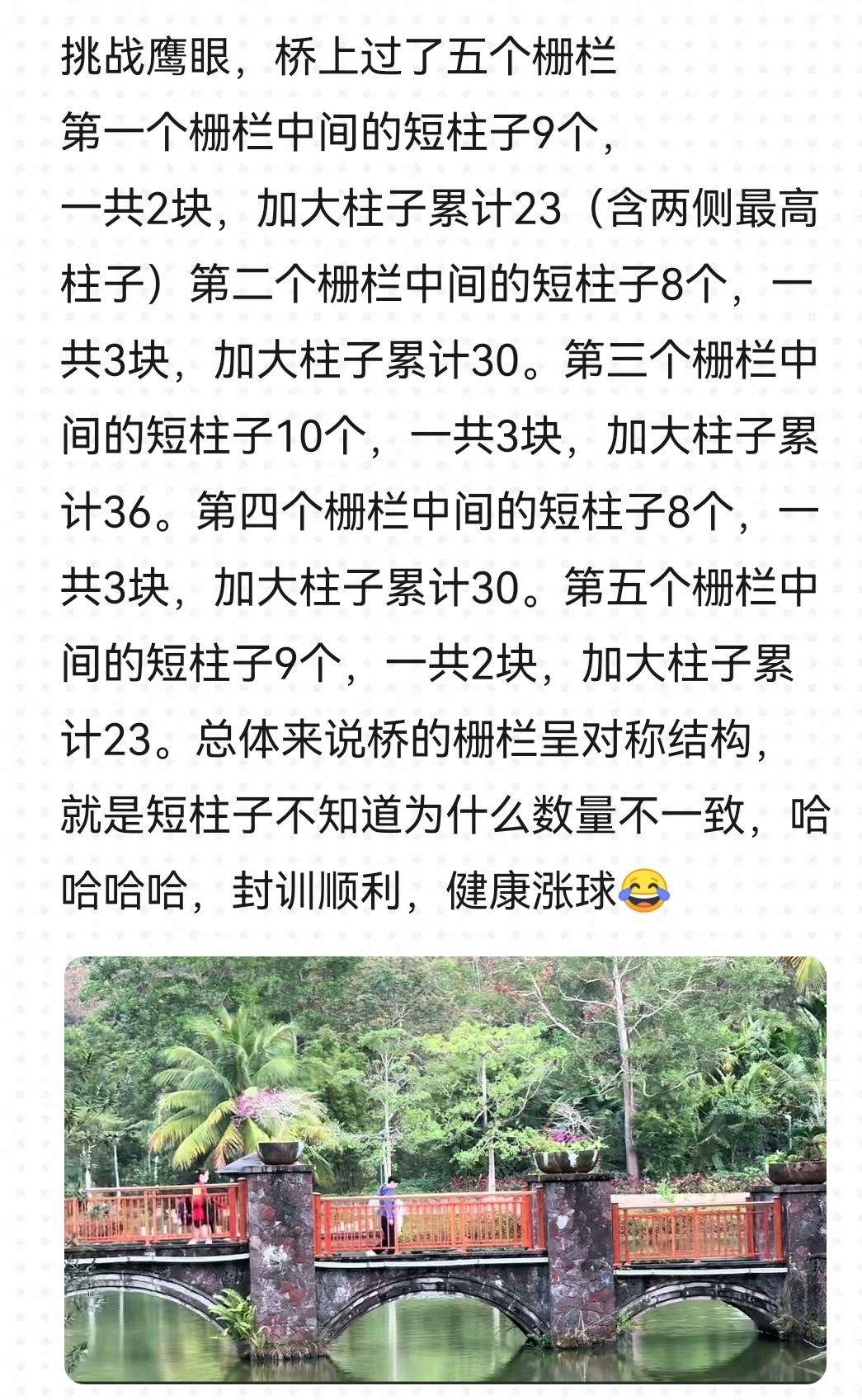 莎莎海南封训 桥上几根柱子都数清楚了，这届网友还是太全面了😂