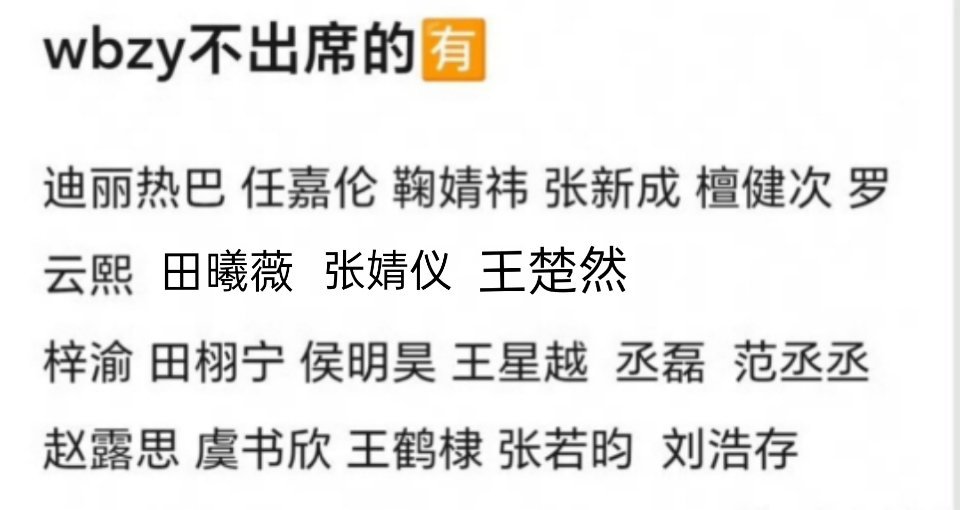 微博之夜目前已确认不去名单艺人 