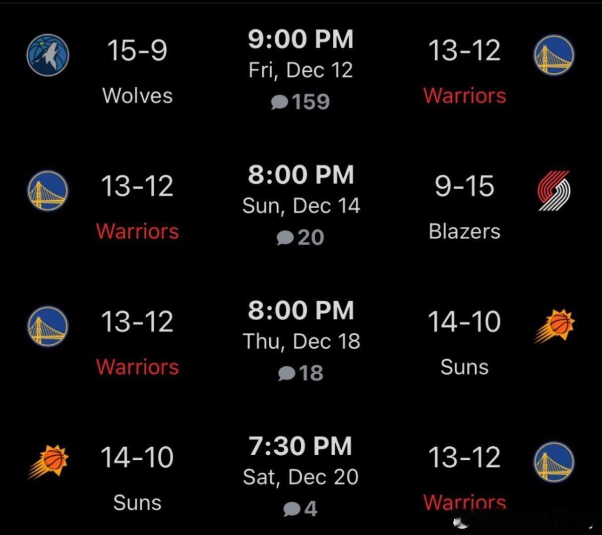 期待一波结果勇士接下来4场比赛，均是卡位战。目前勇士第8，接下来打第6的森林狼，