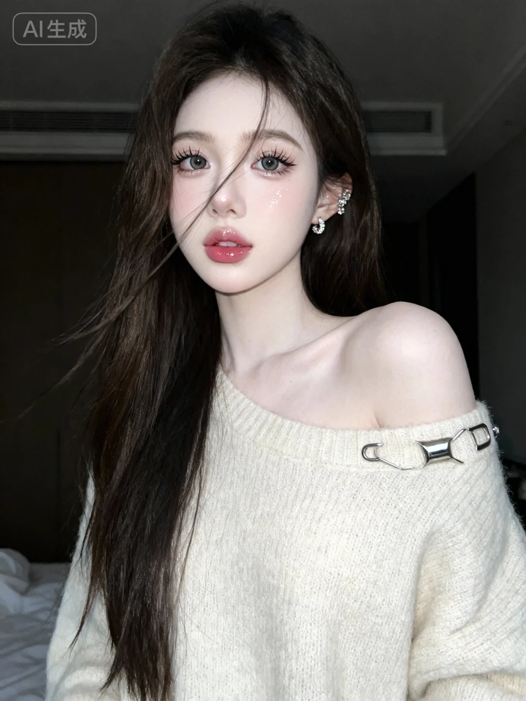 超高颜值骨感甜美女孩，网感头像，远景，瓷白肌肤、奶油白肌肤，稚嫩感，冷白皮，脸部