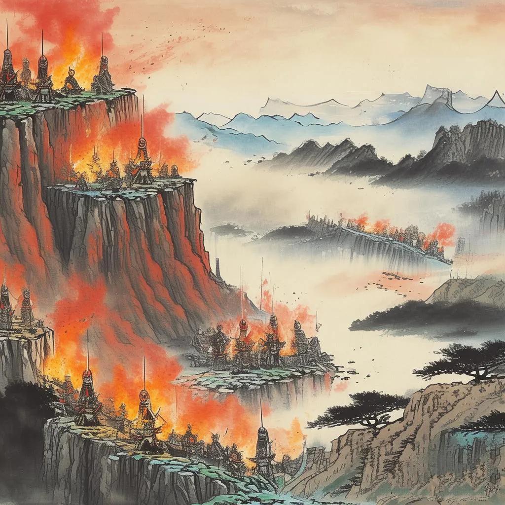《满江红·诗画相映》
赤壁雄风，诗韵里、周郎纵火。丹青处、武侯筹策，智光如灼。太