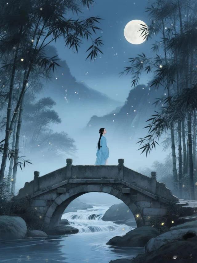 婆娑翠叶戏悠窗，
月踱银痕漫曲廊。
风抚罗帷惊浅梦，
广寒宫人亦思乡。