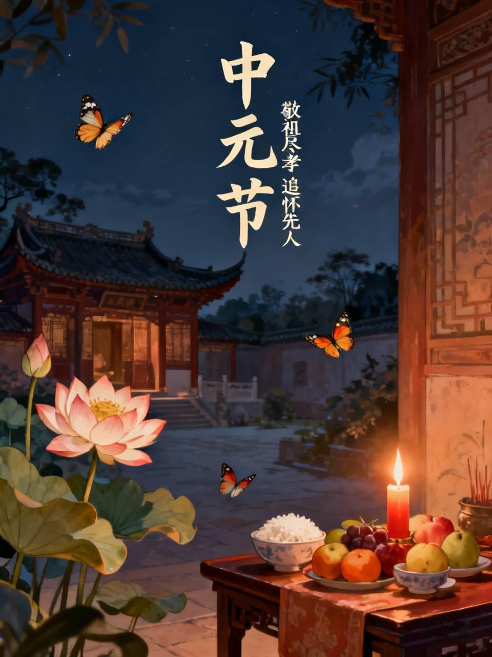 中元节，七月半。民间按例要祀祖，用新米等祭供，向祖先报告秋成。因此每到中元节，家