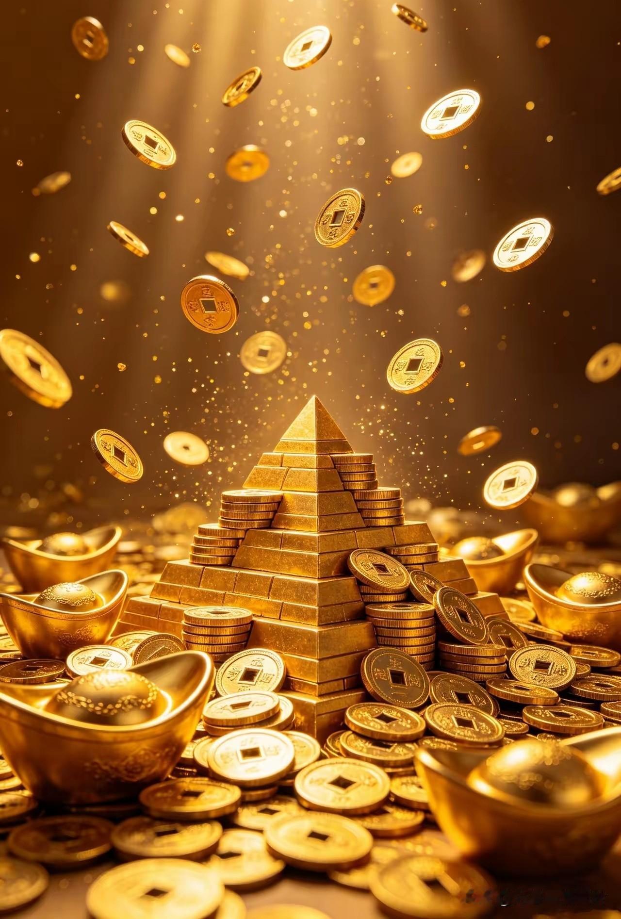 天降金币财源广，
地堆金砖富贵长。