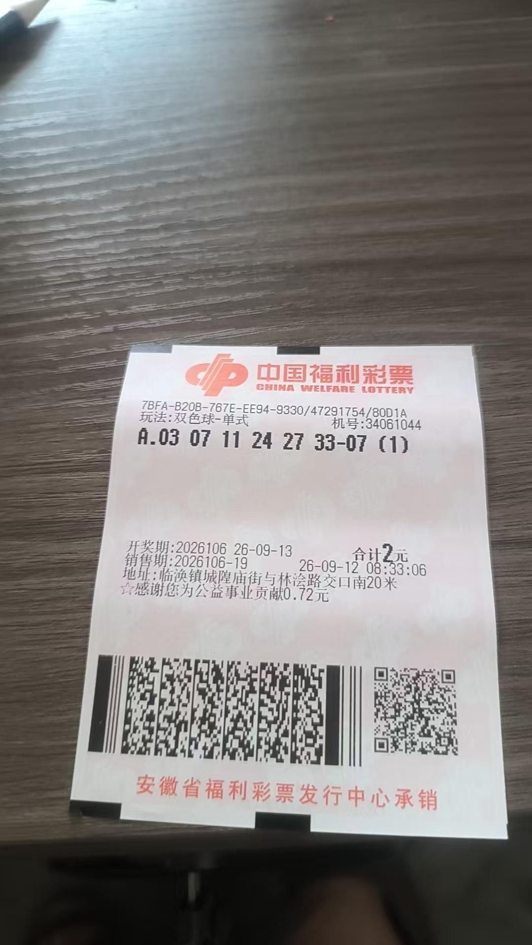 双色球蓝球打一注07