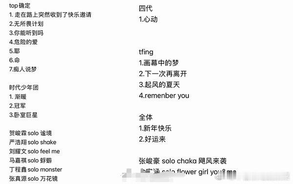 tg 新音节目单tf家族新年音乐会有53个人 ​​​
