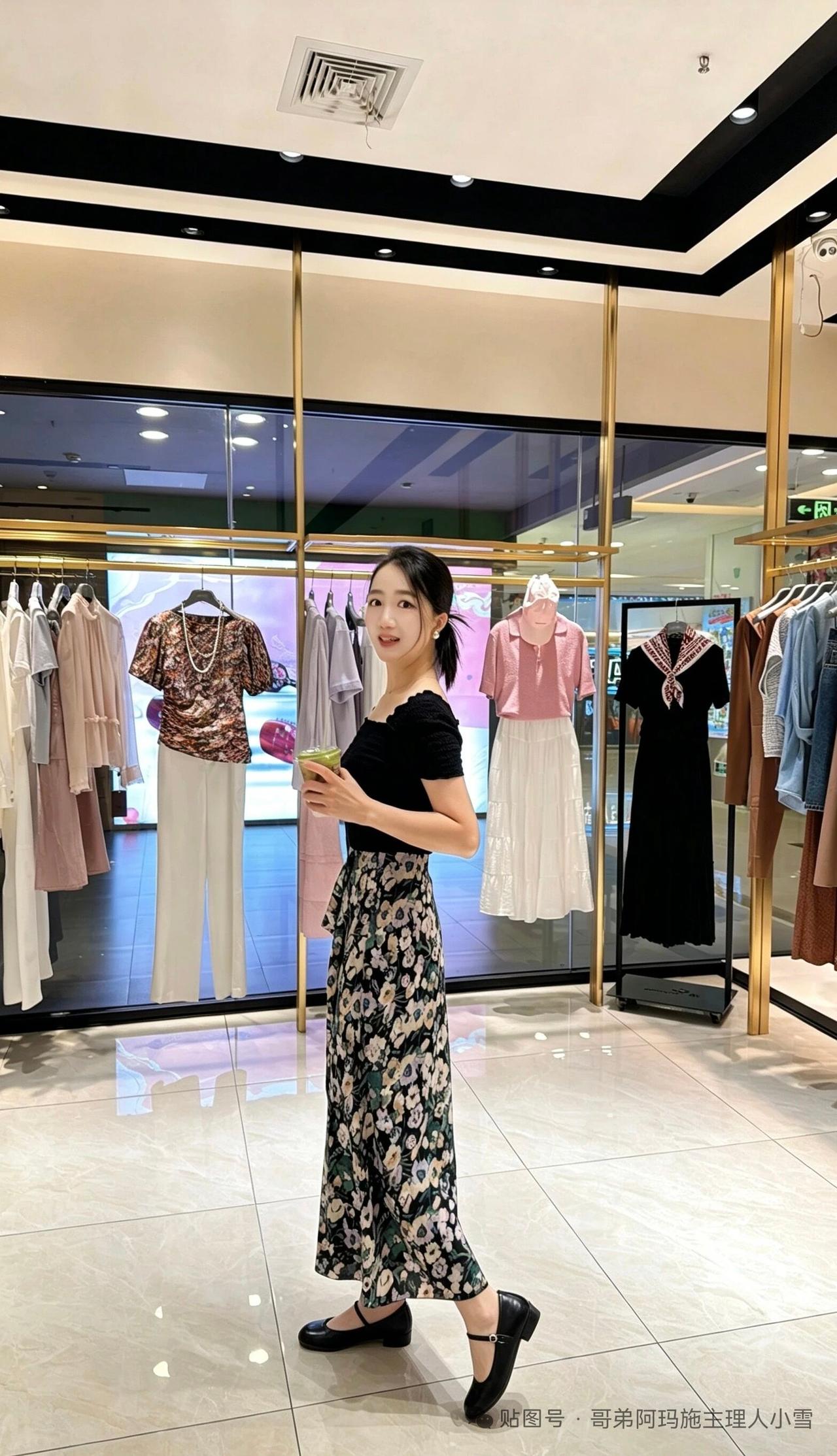 这姑娘在商场里试衣服呢。