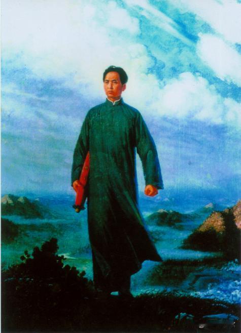 油画《毛主席去安源》，创作于1967年。刻画1921年青年毛泽东远赴安源，播撒革