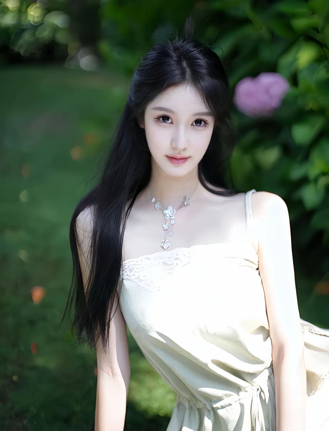 这个女孩在公园里拍照片呢。