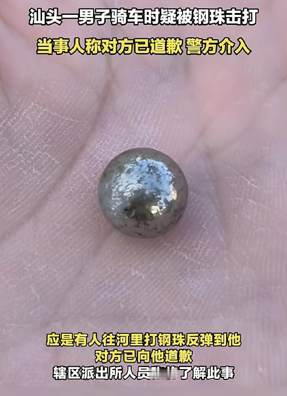 广东男子骑车时在公园旁边被一颗钢珠弹到胸部，然后反弹到脚踏板上，男子随后查行车记