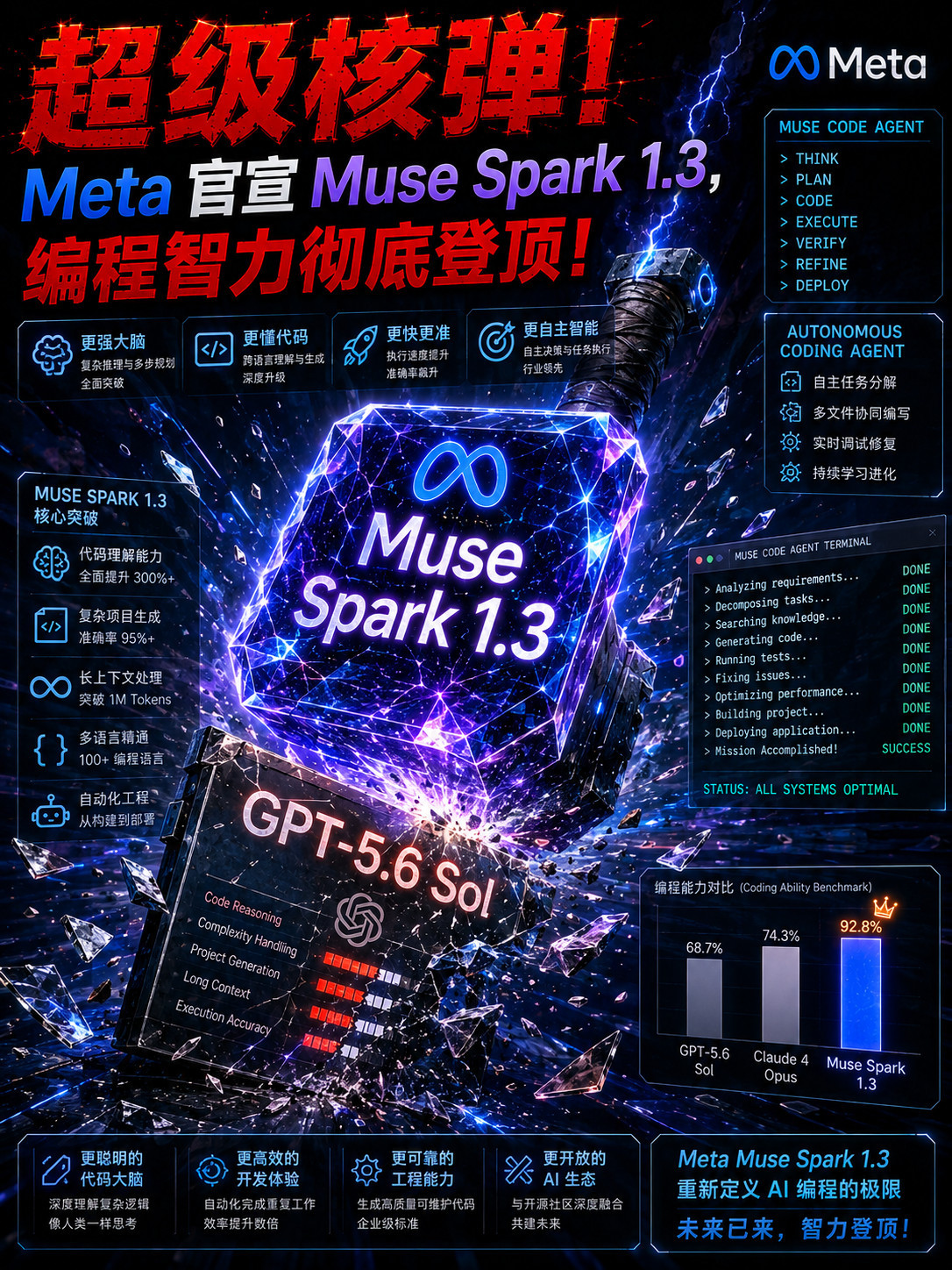 Meta突发重磅 Muse Spark1.3编码能力登顶Meta就是原来的Fac