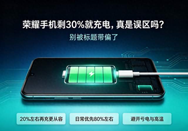 荣耀手机剩30%就充电，真是误区吗？别被标题带偏了