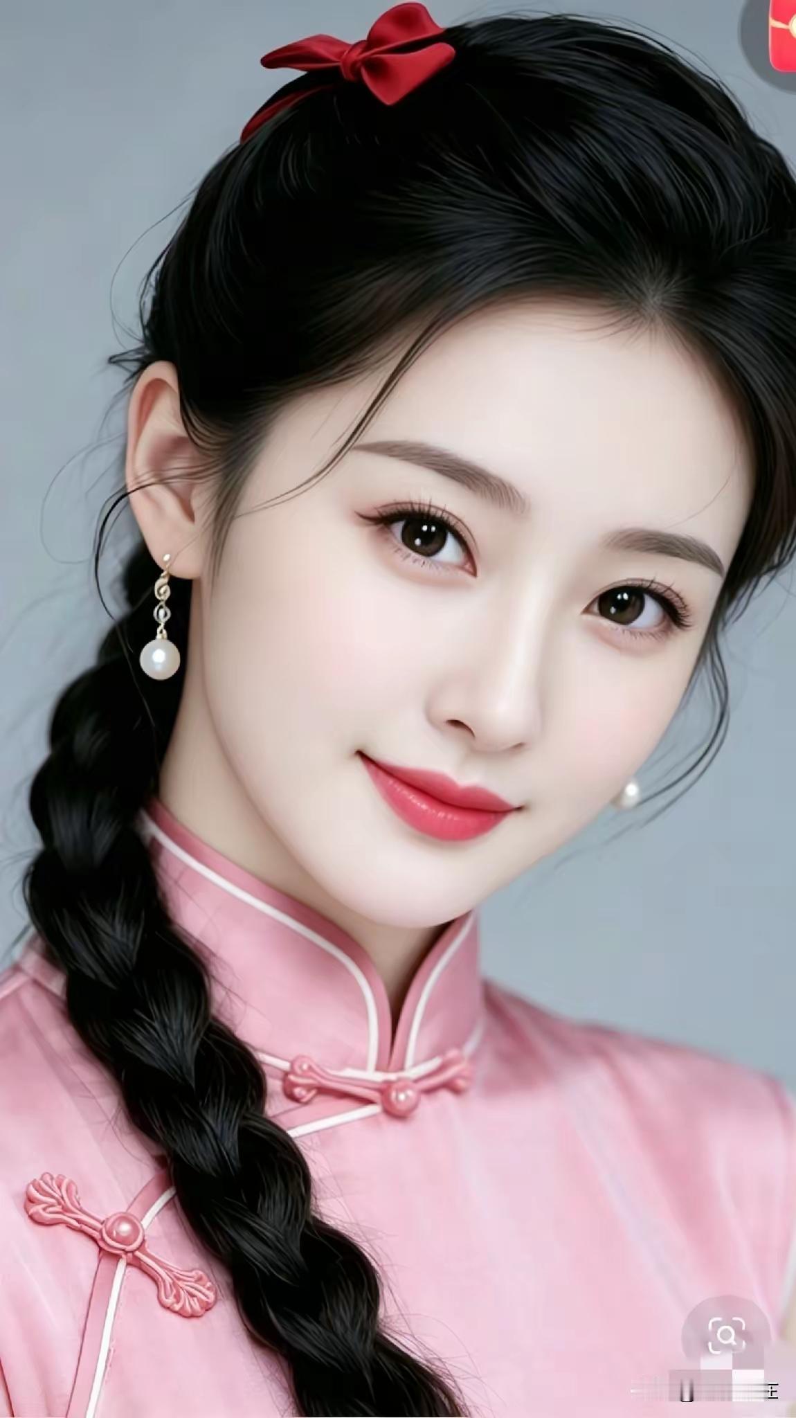 红妆美人笑，粉衣映春光。