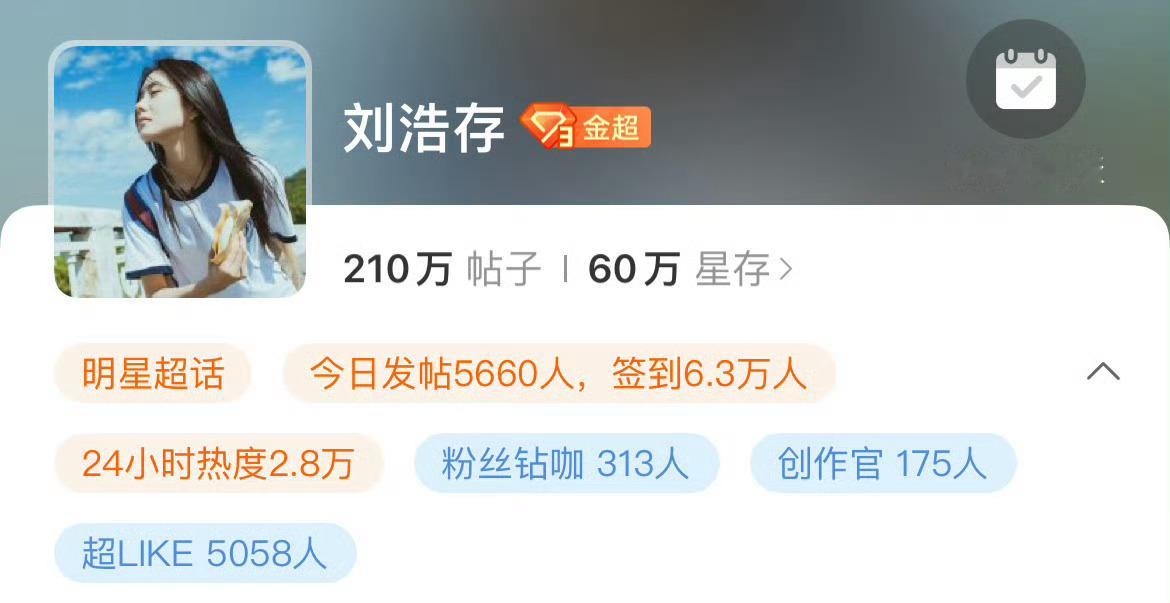 刘浩存超话超like破5000！存毛伟大！ ​​​