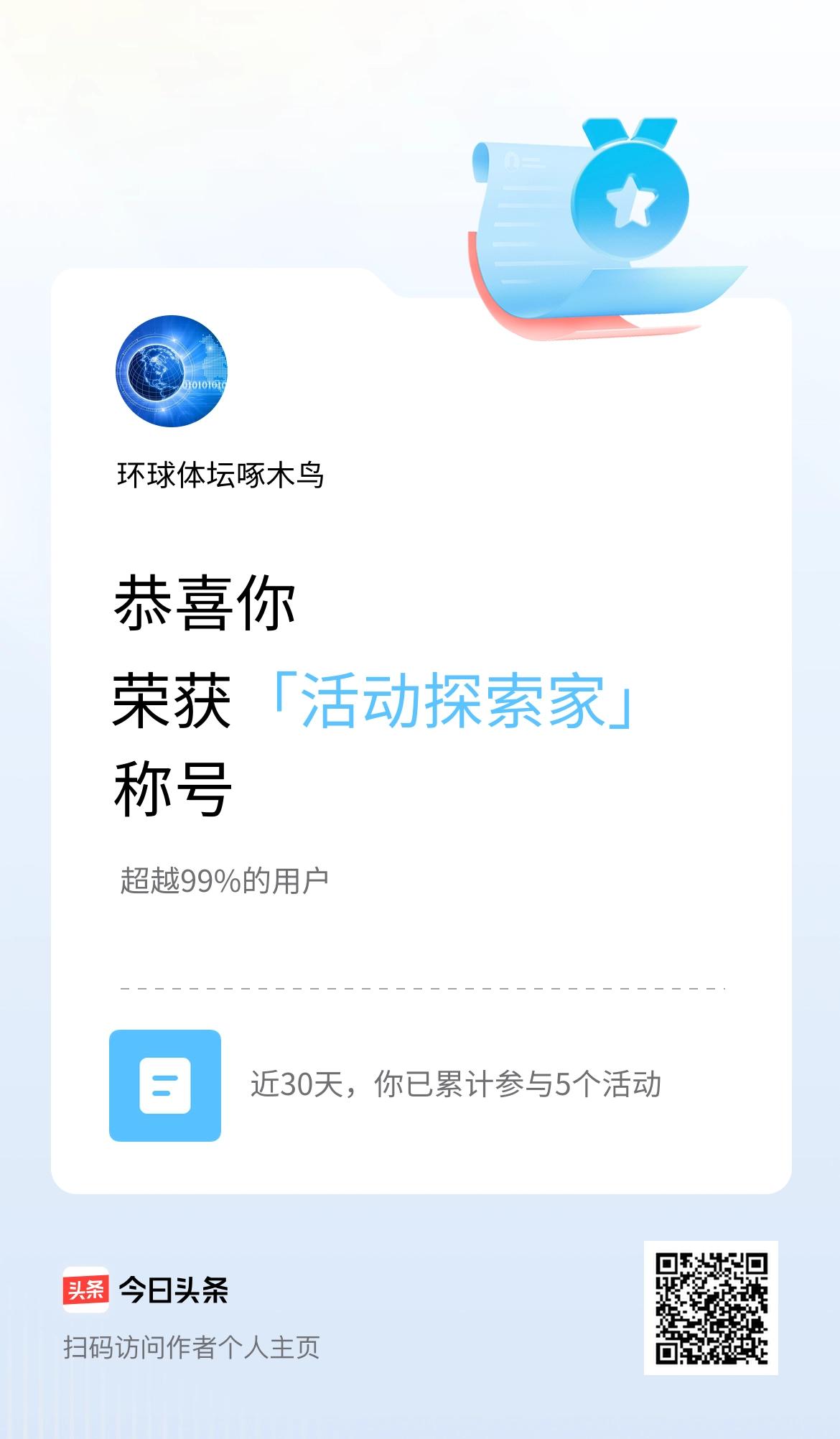 我在头条获得「活动探索家」称号