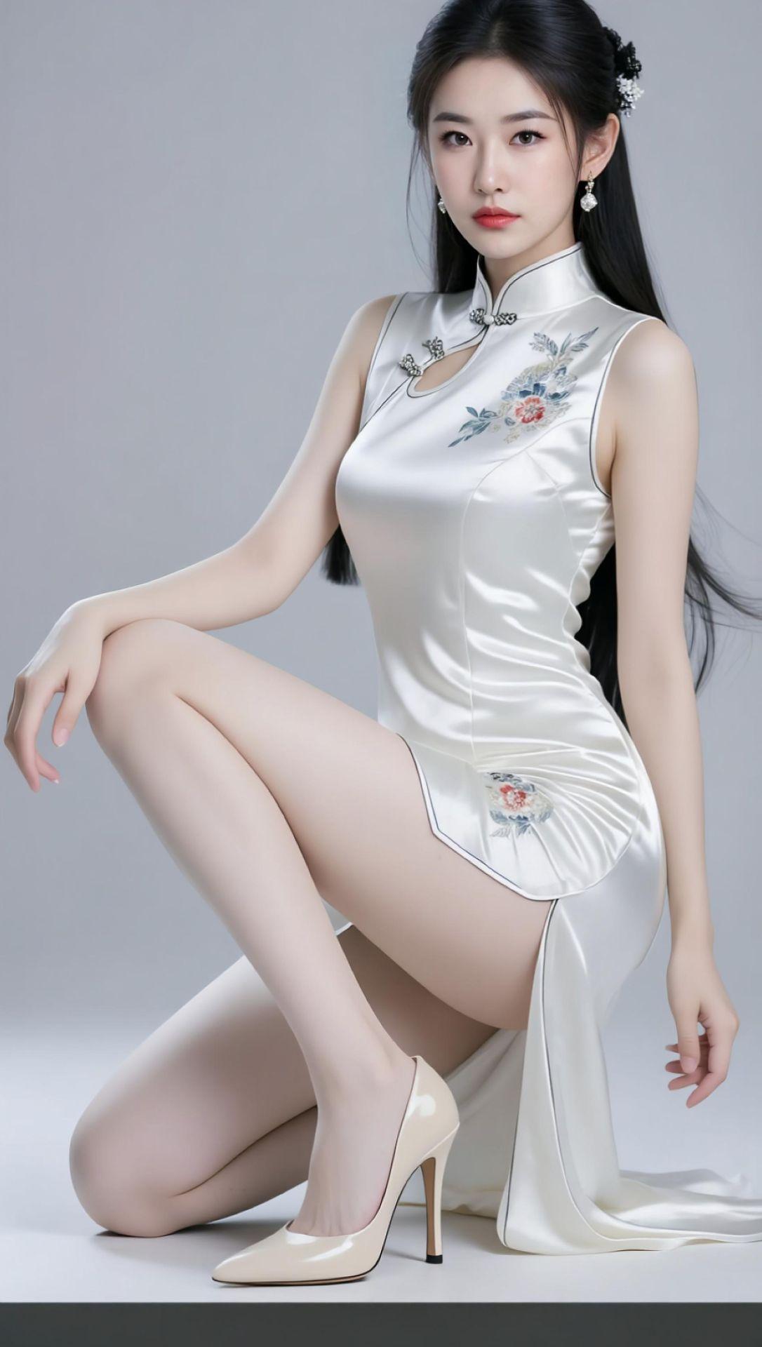 AI素锦旗袍照