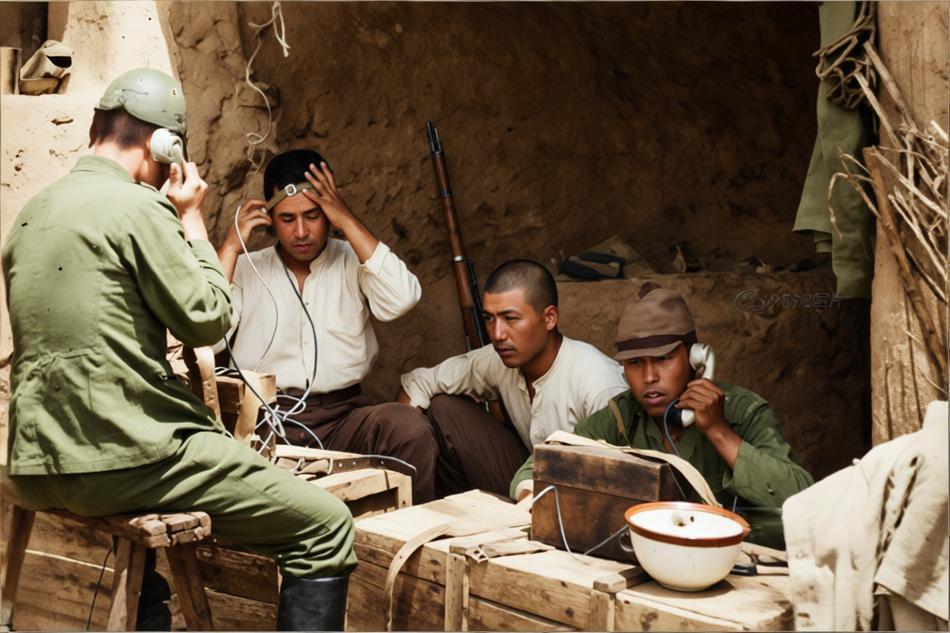 1937年7月，卢沟桥事变爆发后，日军通讯班在简陋掩体里的真实瞬间。狭窄的土洞掩