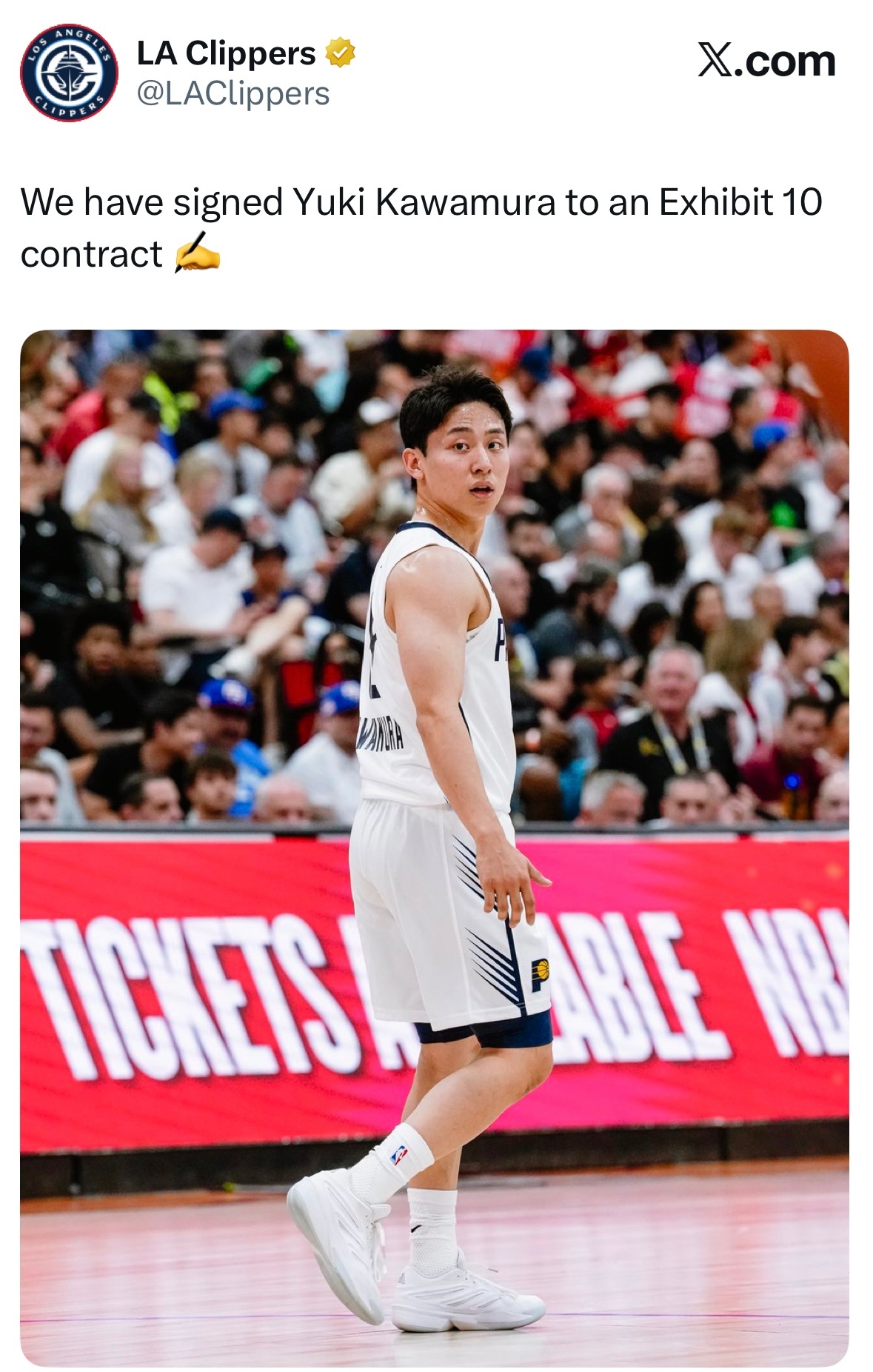 快船已与河村勇辉签下一份Exhibit 10训练营合同✍️是不是八村塁发力了，给
