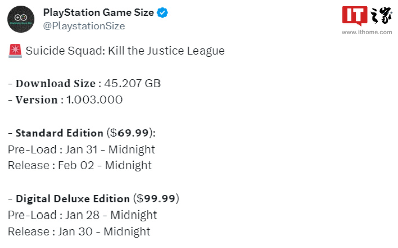 《自杀小队：消灭正义联盟》游戏 PS5 版容量曝光，2 月 3 日发行
