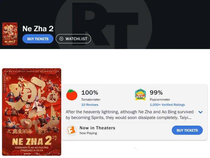 烂番茄新鲜度100%，还差半个小目标就要150亿了！吒儿真是太争气了！哪吒2自从
