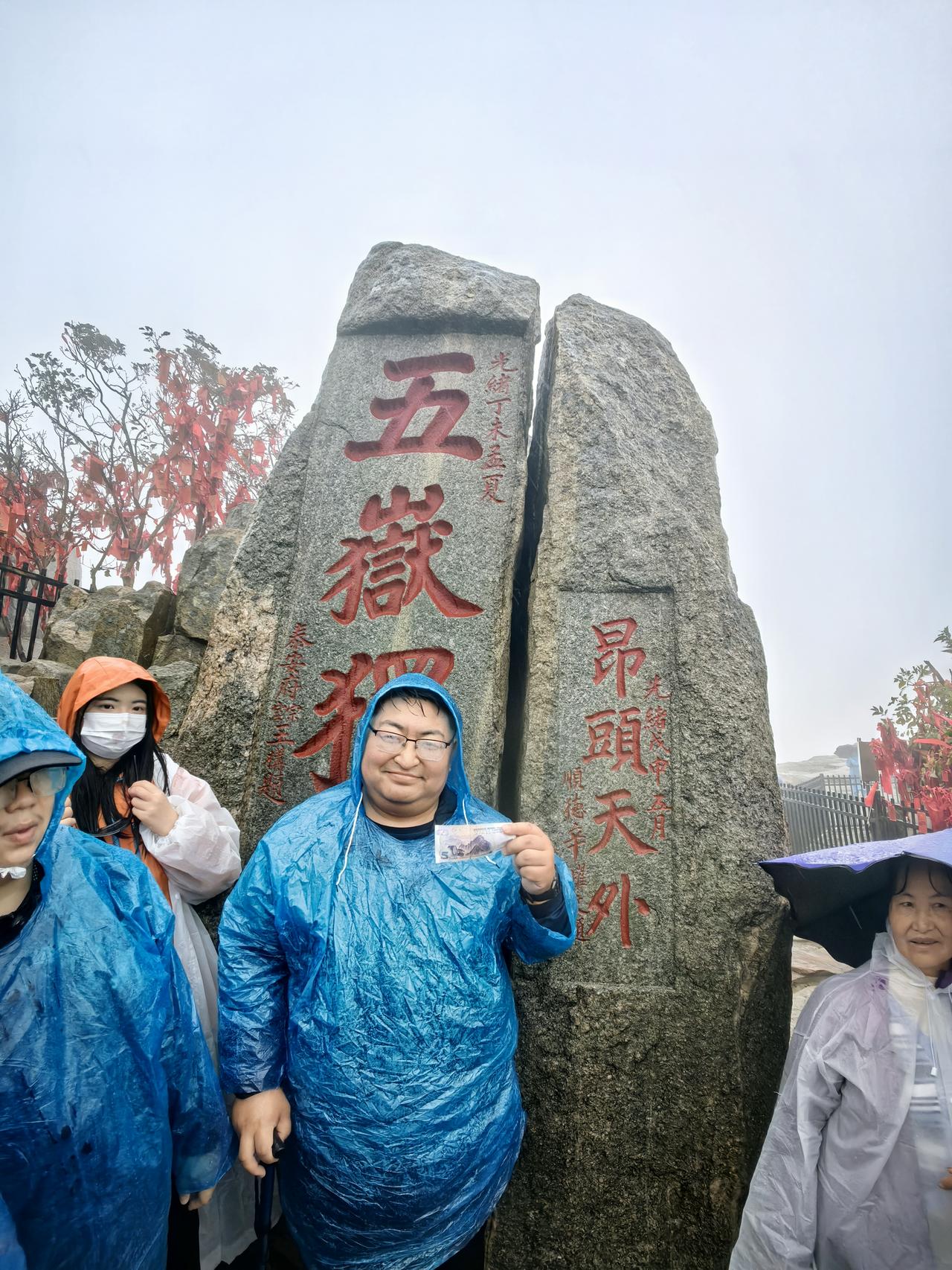 登泰山遇雨
 
重阳欲揽岱宗秋，
谁料山城雨未休。
索道凌空穿雾霭，
石阶扶杖下