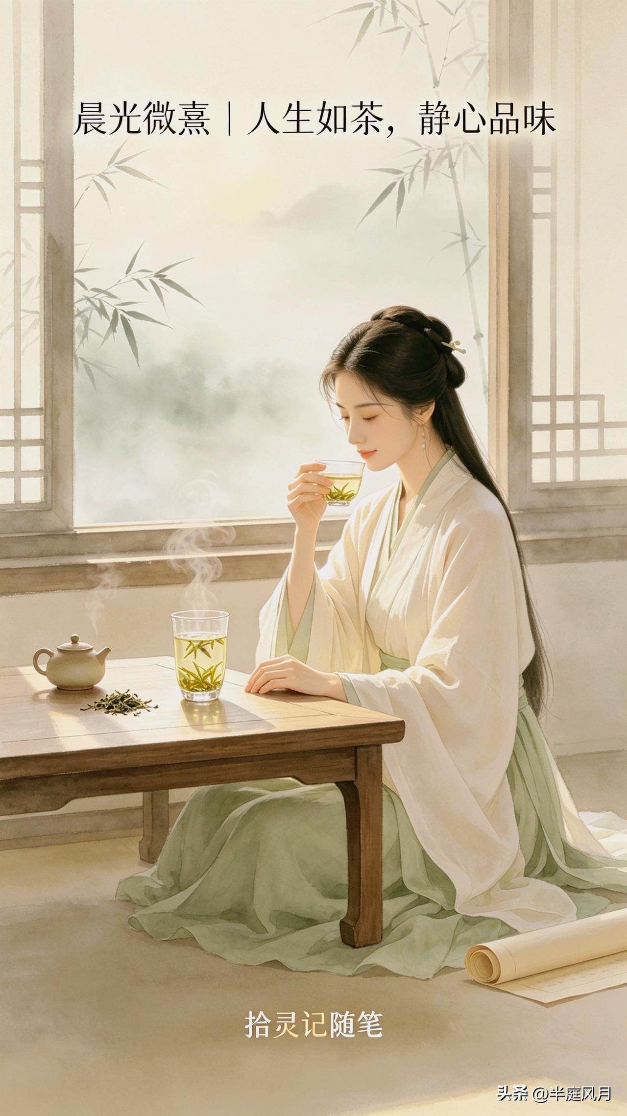 晨光微熹｜人生如茶，静心品味

晨起烧水，壶口冒出白汽。

抓一小撮茶叶丢进玻璃