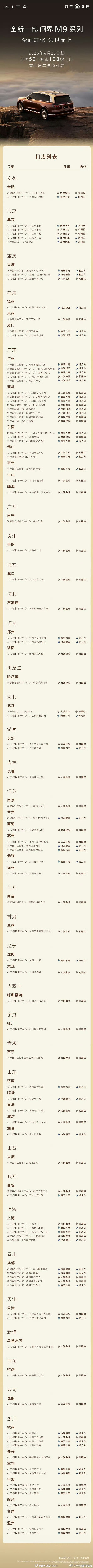 新一代问界M9展车28号开始陆续进店。五一可以好好看一看，升级点的非常非常多。问