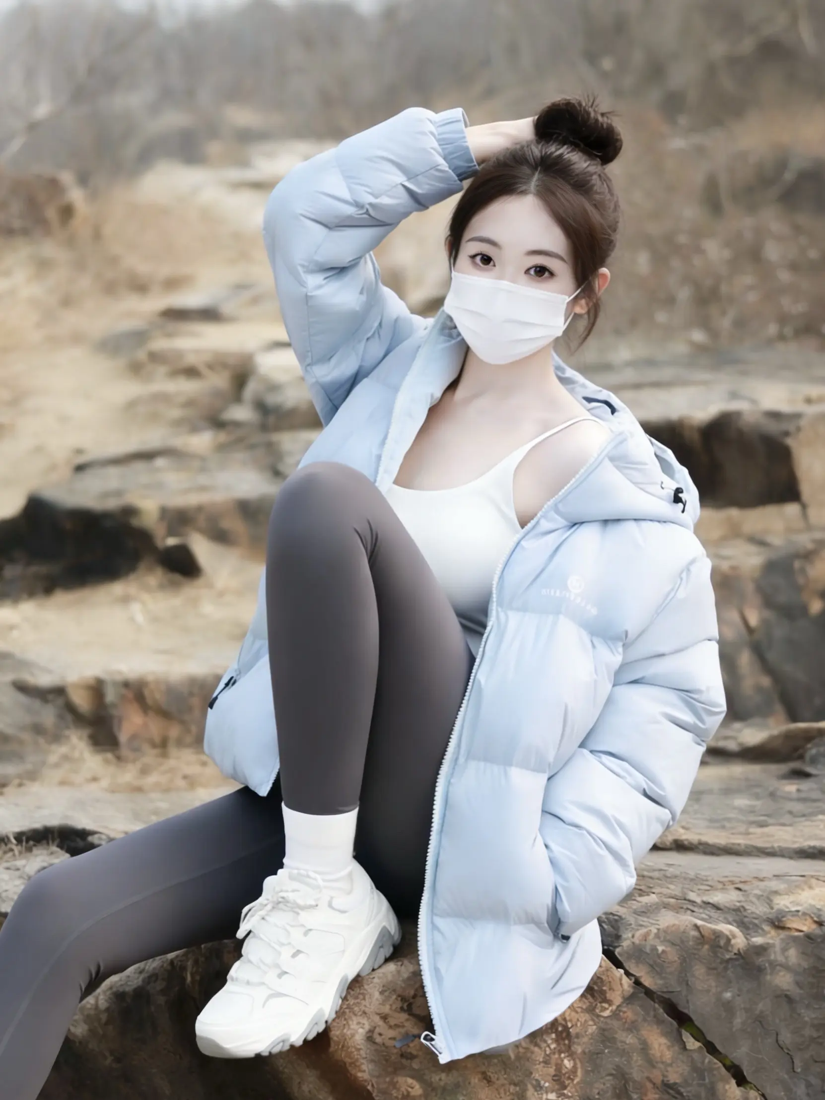 温柔感直接焊在身上，奶蓝+灰瑜伽裤绝了。     羽绒服+瑜伽裤，氛围...