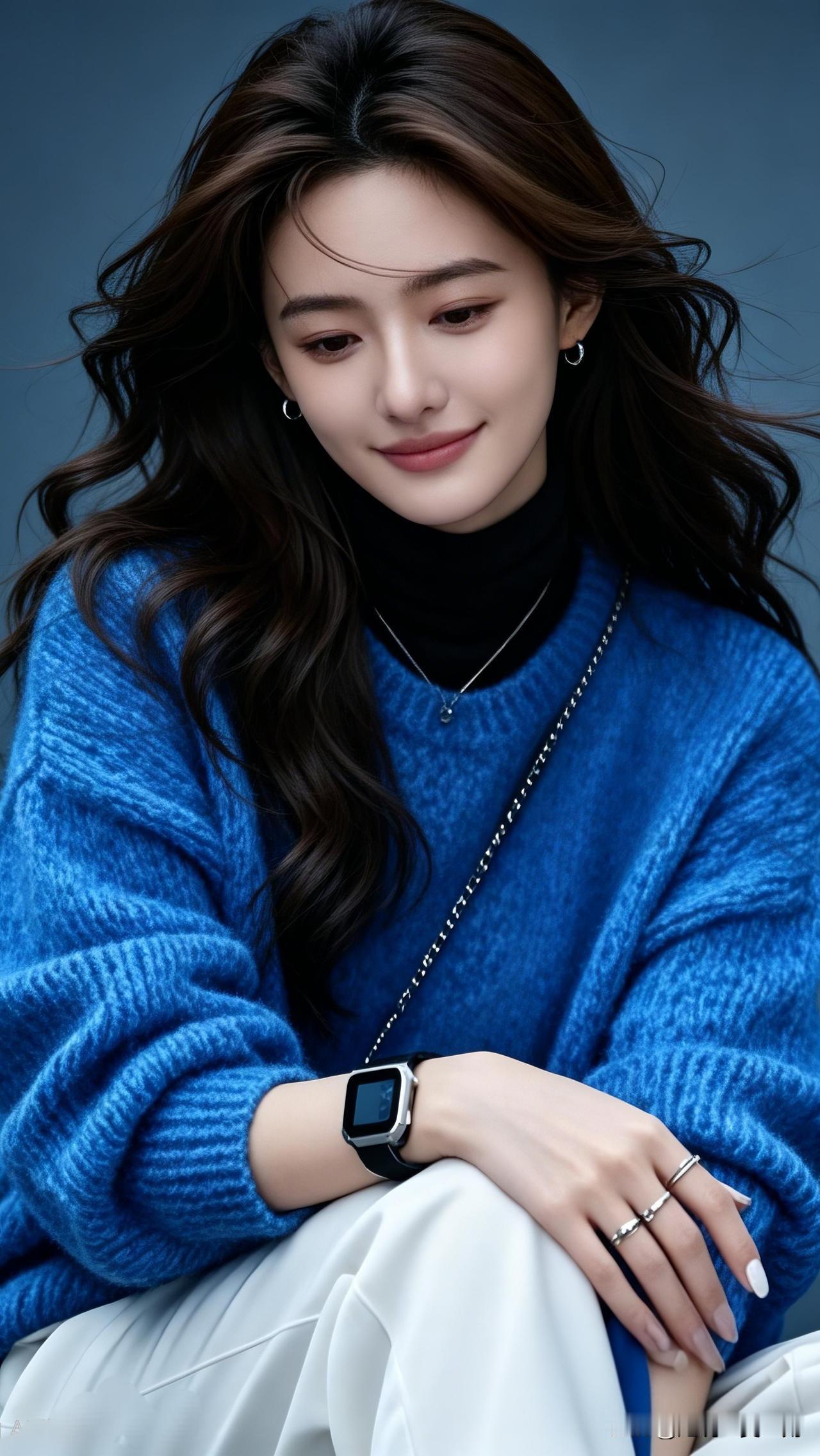 温柔蓝调穿搭，甜美笑容，时尚手表点缀，尽显优雅气质！💙💕什么搭配显气质