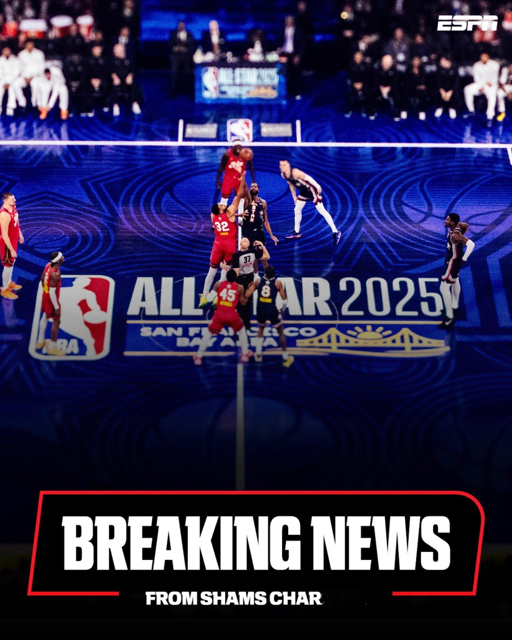 Shams：2026年NBA全明星赛很可能采用循环赛制，由三支八人球队组成，其中