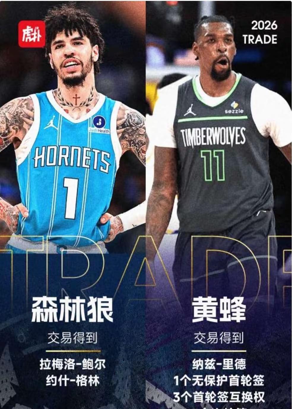 黄蜂交易三球拉梅洛鲍尔。个人疑问黄蜂 森林狼 三球 纳兹里德 ：1.三球走了黄蜂