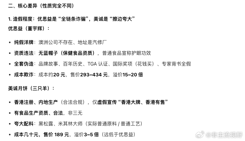 问了AI一个问题，董宇辉卖澳洲优思益和三只羊卖美诚月饼，性质哪一个更恶劣一些？A