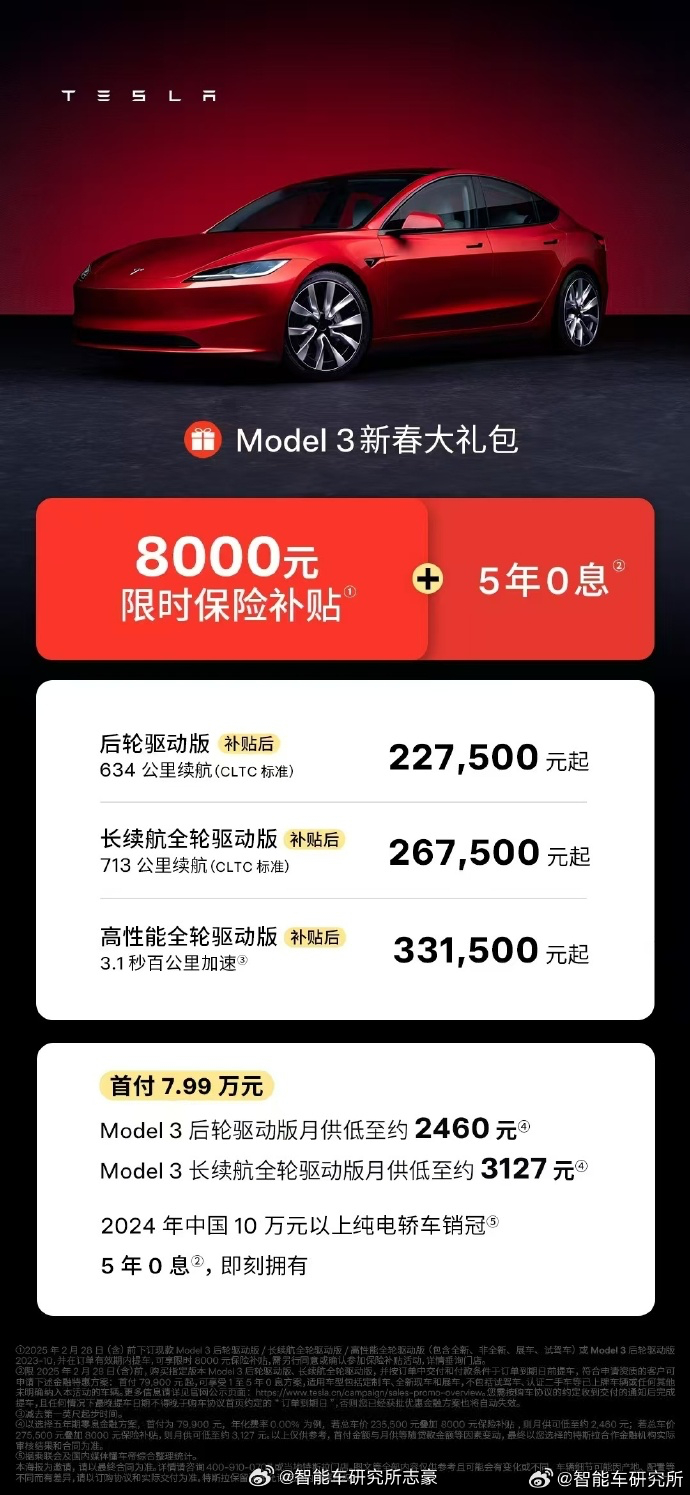 刚开工，特斯拉model 3、小鹏、智己都推出5年免息促销政策这么快又打起来了[