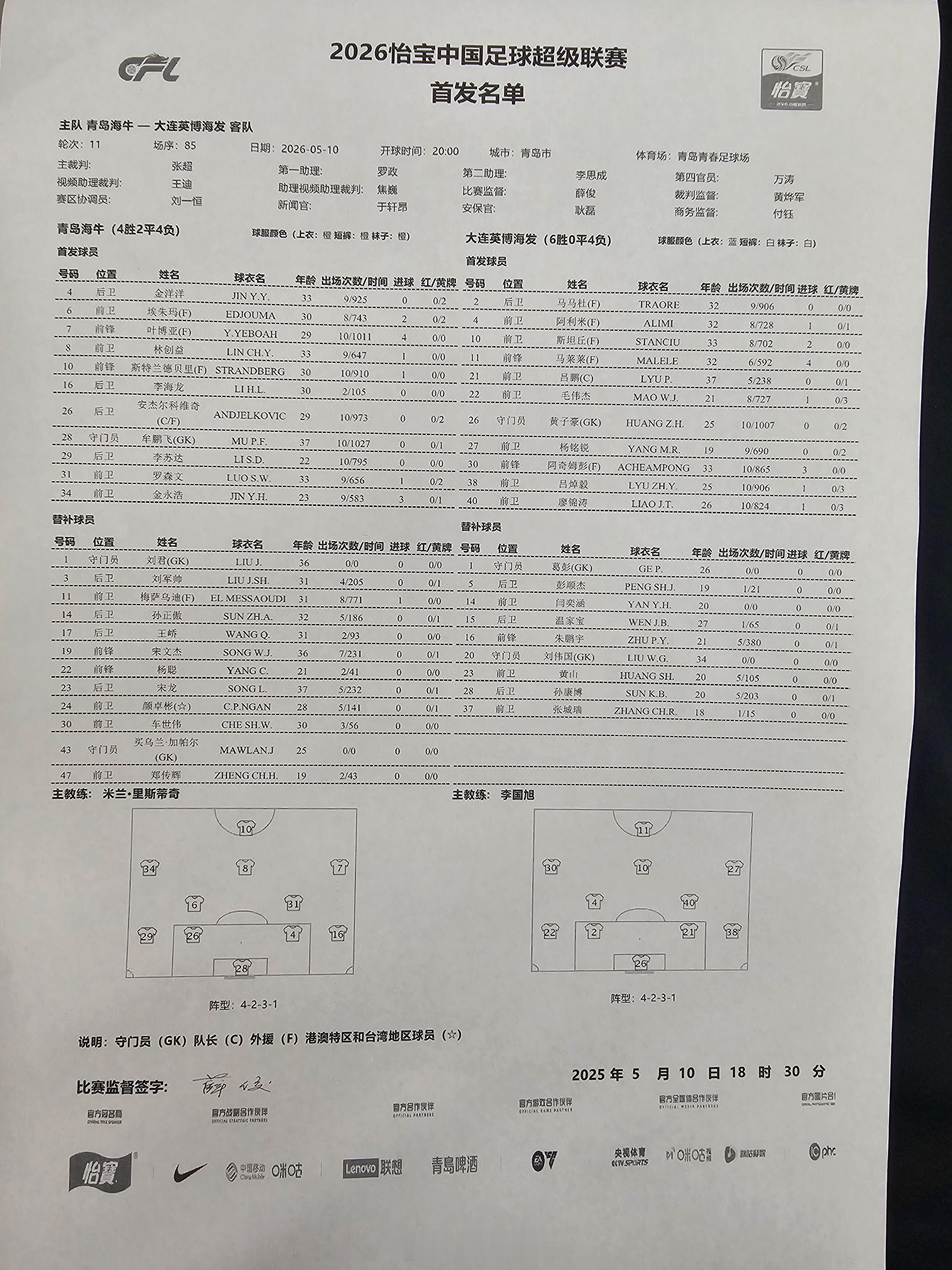 青岛海牛 vs 大连英博 双方都是五外援阵容，比赛注定激烈。 