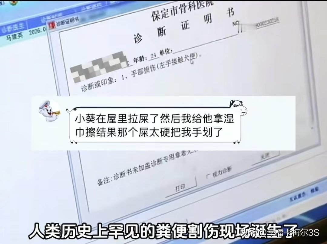 保定一女生清理狗屎竟被划伤手，医生都看呆了，为了以防万一接种了狂犬疫苗。
 
她