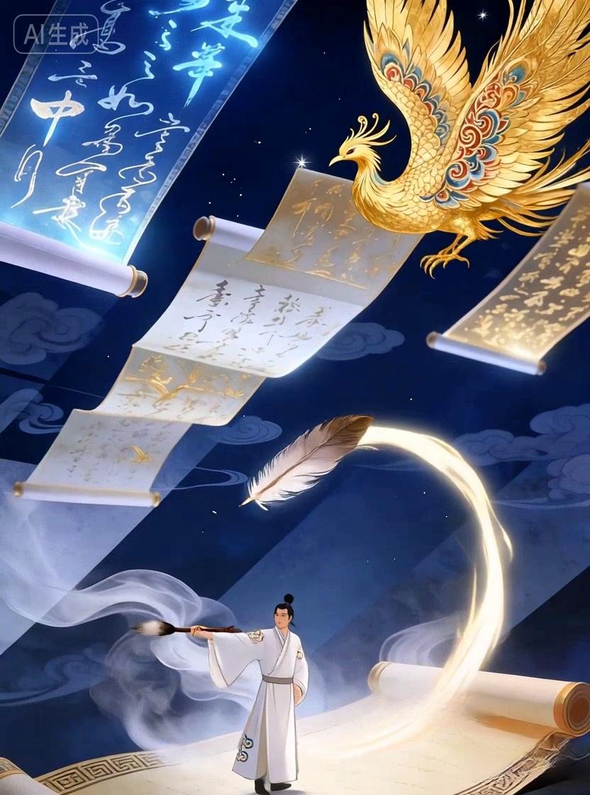 七绝●豪情壮志

妙想挥毫招玉凤，
奇思落笔引银鸡。
如痴似醉多神气，
点墨成金