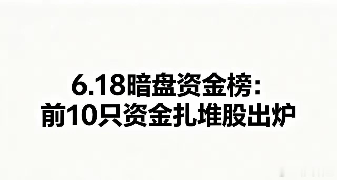 6.18暗盘资金榜：前10只资金扎堆股出炉今日资金净流入TOP10：1. 章源钨
