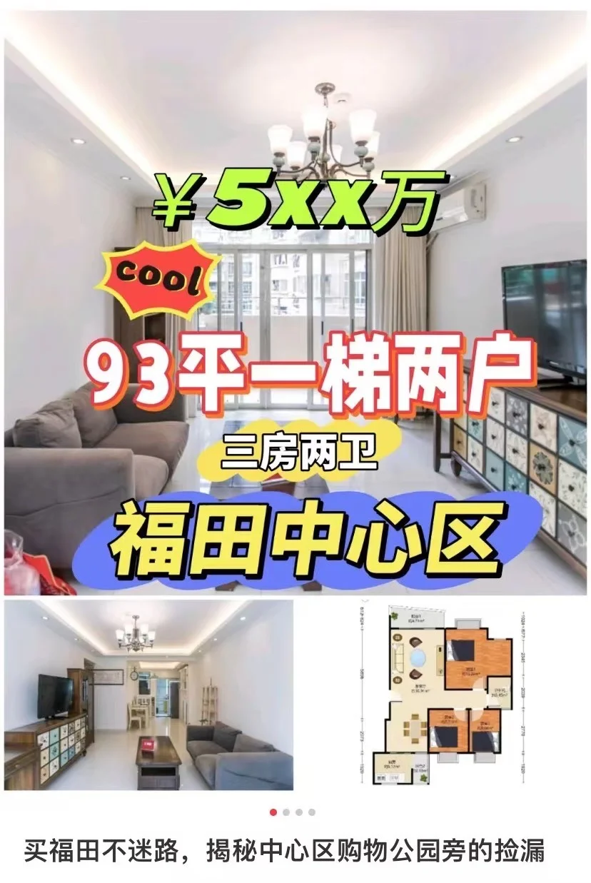 福田中心区稀缺房源，电梯小高层，一梯两户