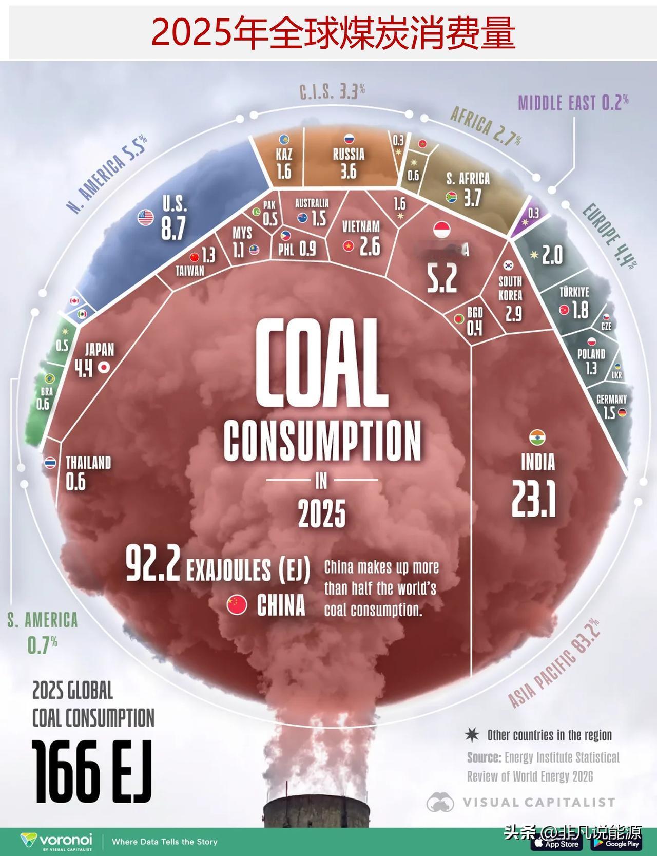 煤炭仍是全球第一大发电能源，哪些国家消费了最多的煤炭？

即便各国大力投资可再生