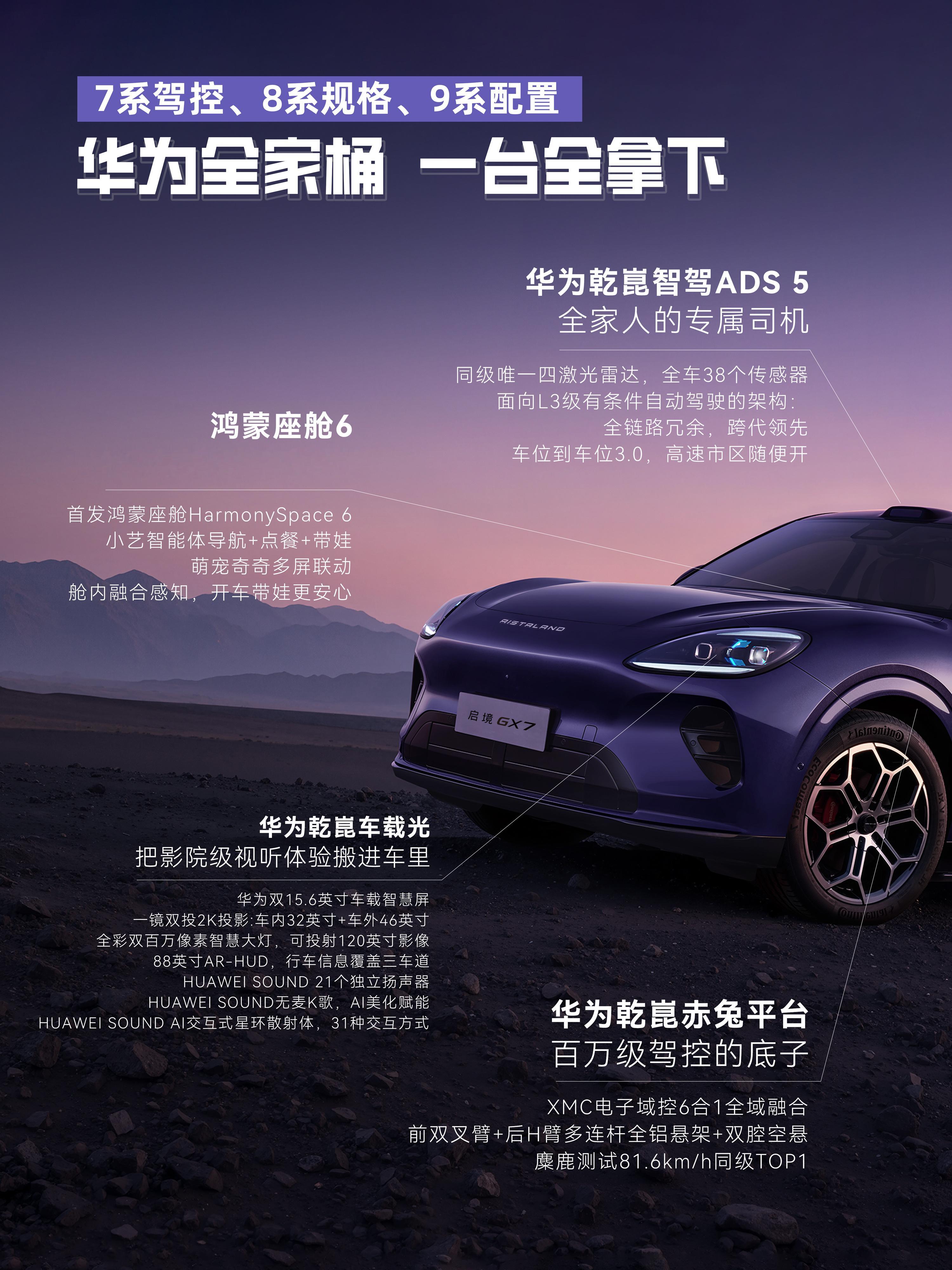 华为全家桶上车！启境GX7把“7系驾控、8系规格、9系配置”全塞进去了一台车=智