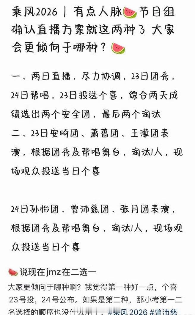乘风2026确认的两种直播方案曝浪姐两种直播方案二选一看得出来这是为了观众的心意